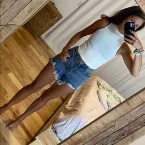 White rubbed high neck tank top